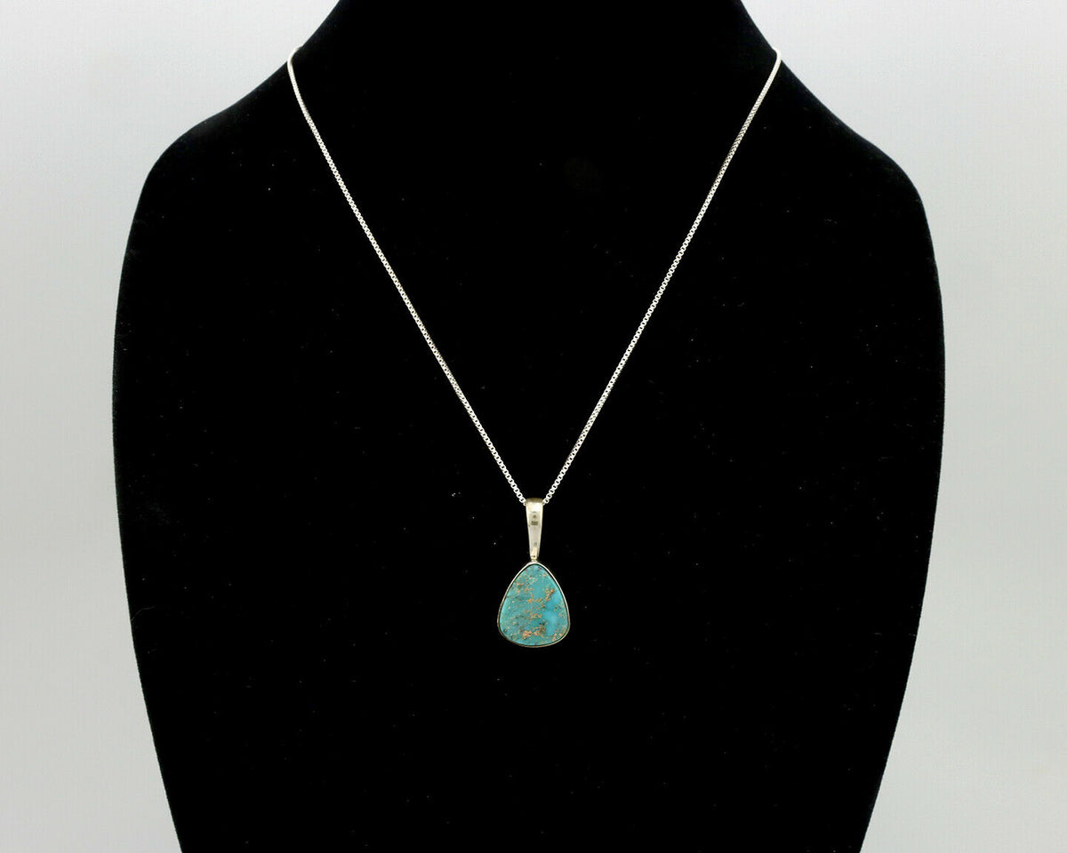 Navajo Pendant .925 Silver Pilot Mountain Turquoise Artist Signed DZ C.80's