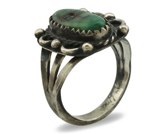 Navajo Ring .925 Silver Green Turquoise Artist Signed F C.80's