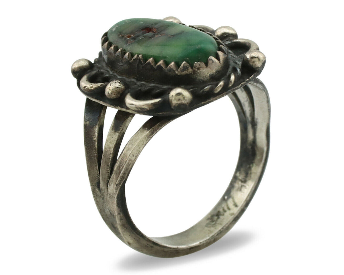 Navajo Ring .925 Silver Green Turquoise Artist Signed F C.80's