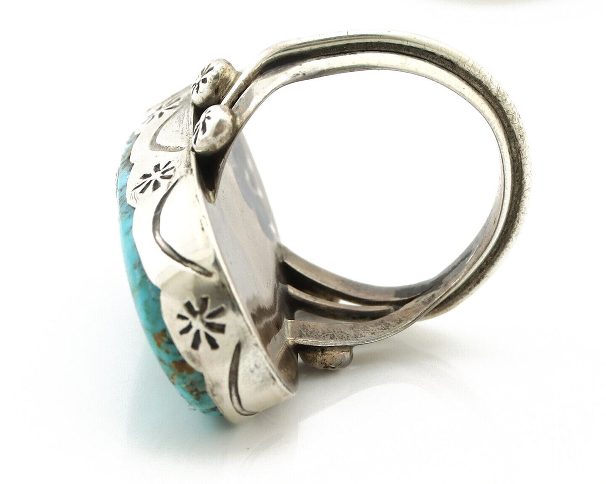 Navajo Ring 925 Silver Natural Blue Turquoise Native American Artist C.1980's