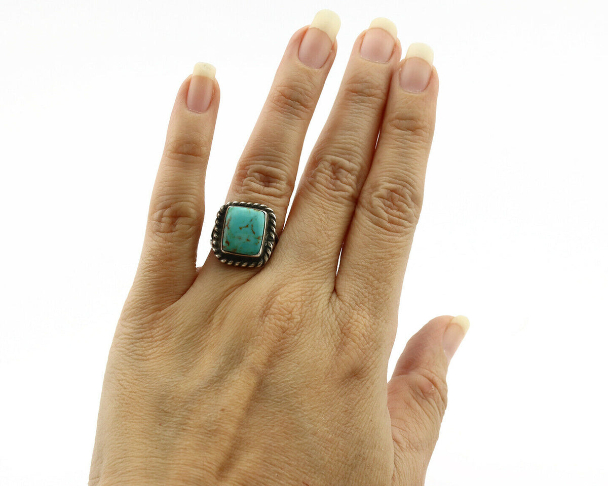 Navajo Ring .925 Silver Blue Turquoise Artist Signed Sun C.1980's