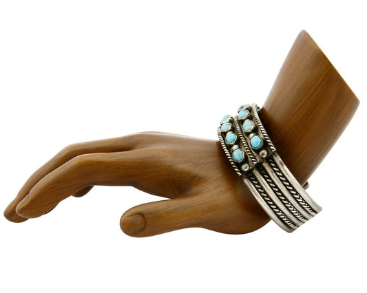 Women's Navajo Bracelet .925 Silver Natural Turquoise Cuff C.80's Handmade
