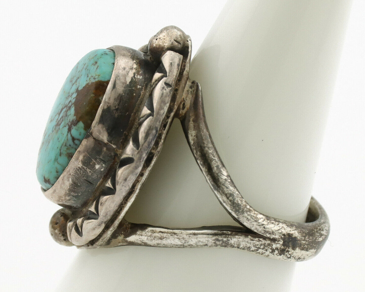 Navajo Ring .925 Silver Blue Turquoise Artist Signed Gecko C.1980's