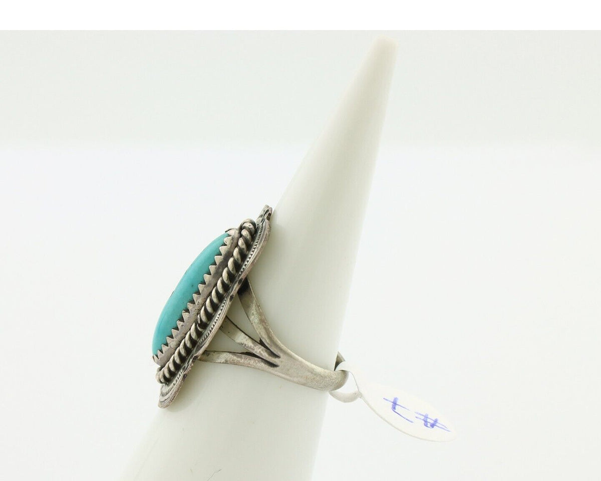 Navajo Ring .925 Silver Manassas Turquoise Native American Artist C.80's
