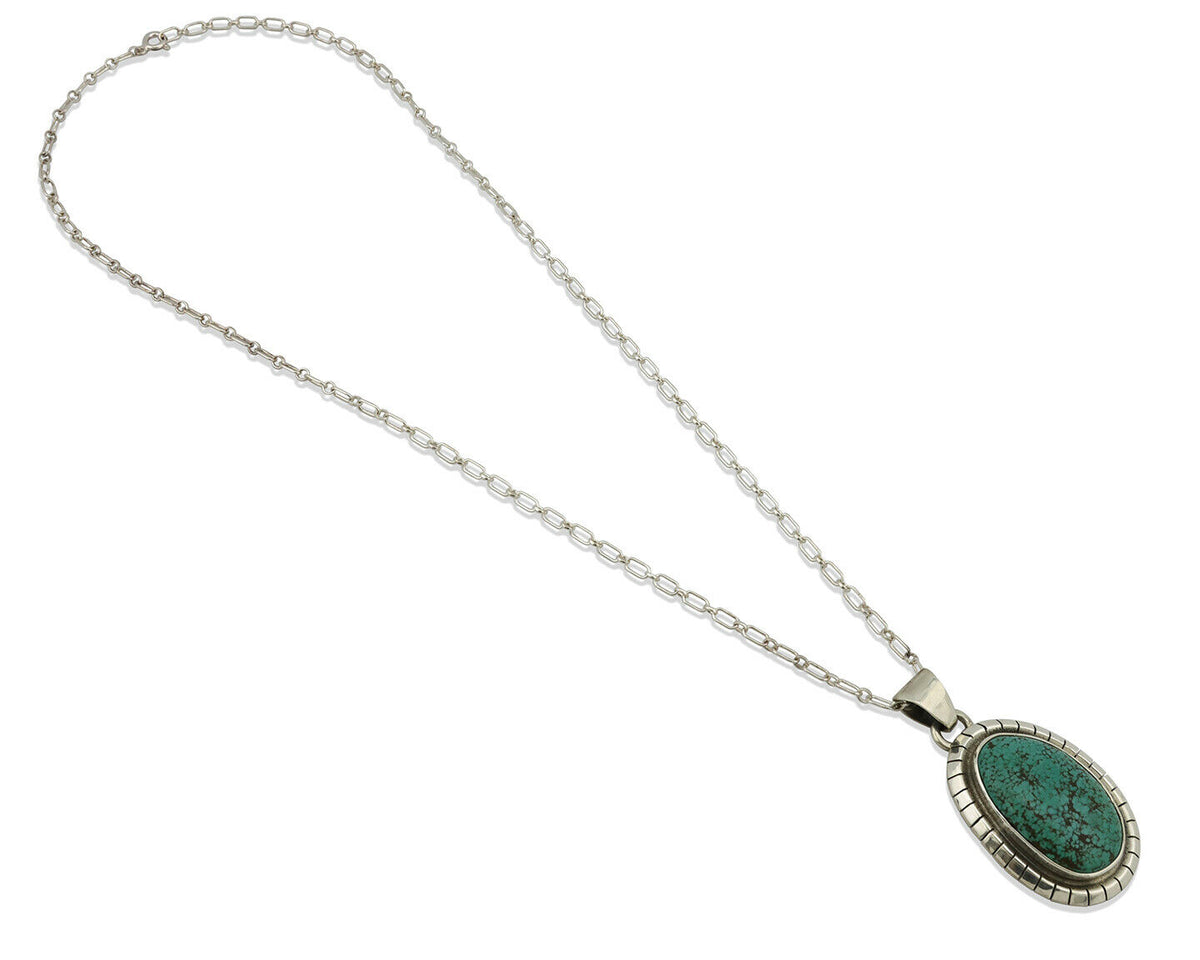Navajo Pendant .925 Silver Spiderweb Turquoise Native American C.80's