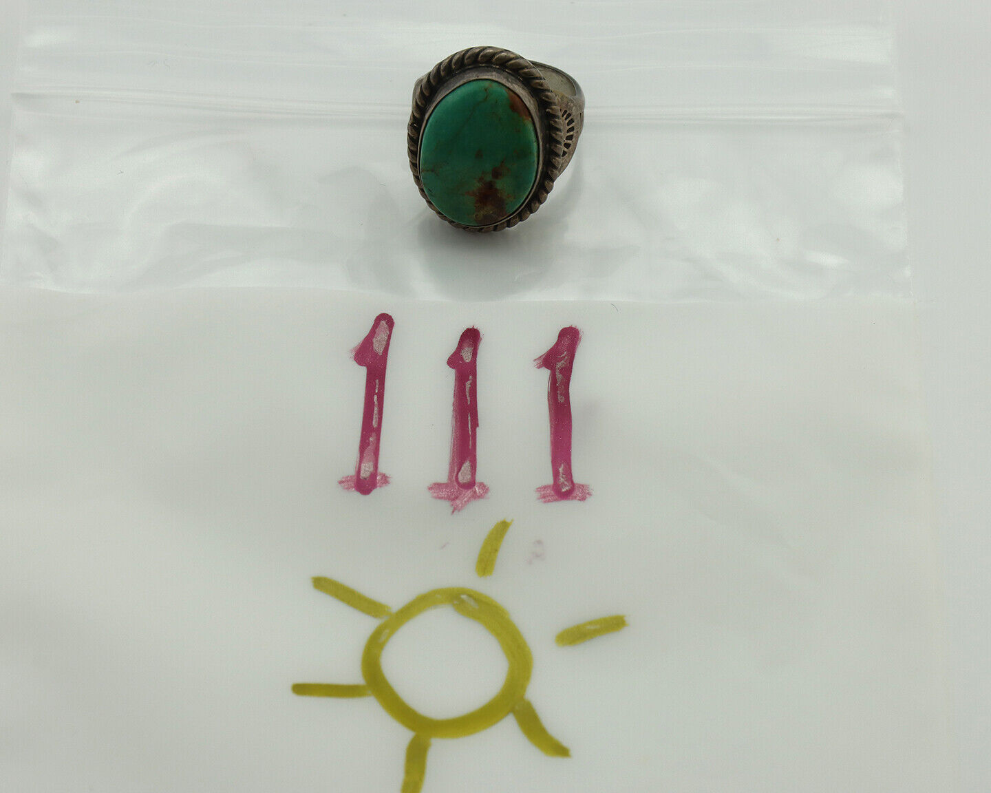 Navajo Ring 925 Silver Turq Mtn Turquoise Native American Signed C.80's