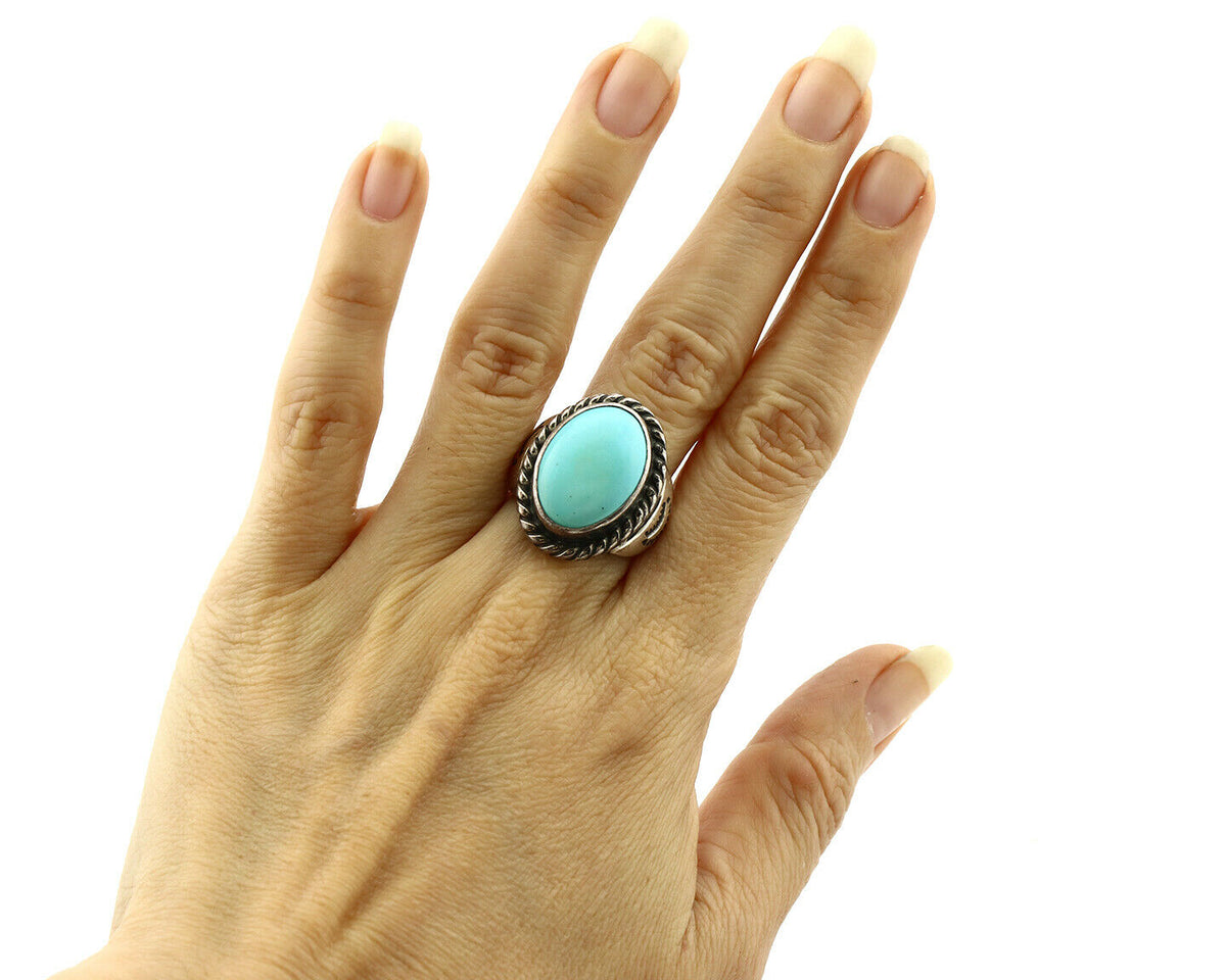 Navajo Ring .925 Silver Blue Turquoise Artist Signed Montoya C.80's