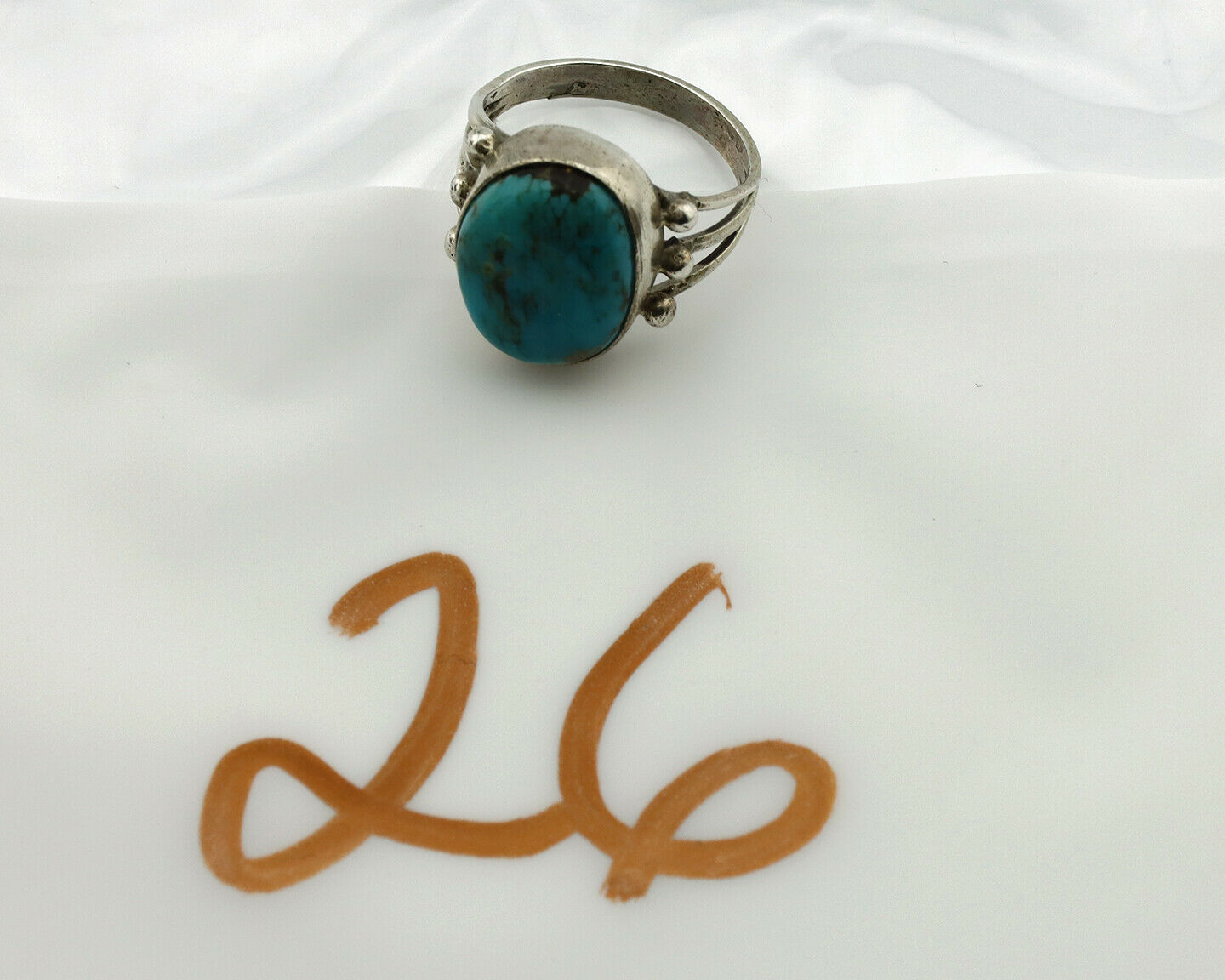 Navajo Ring .925 Silver Kingman Turquoise Native American Artist C.1980's