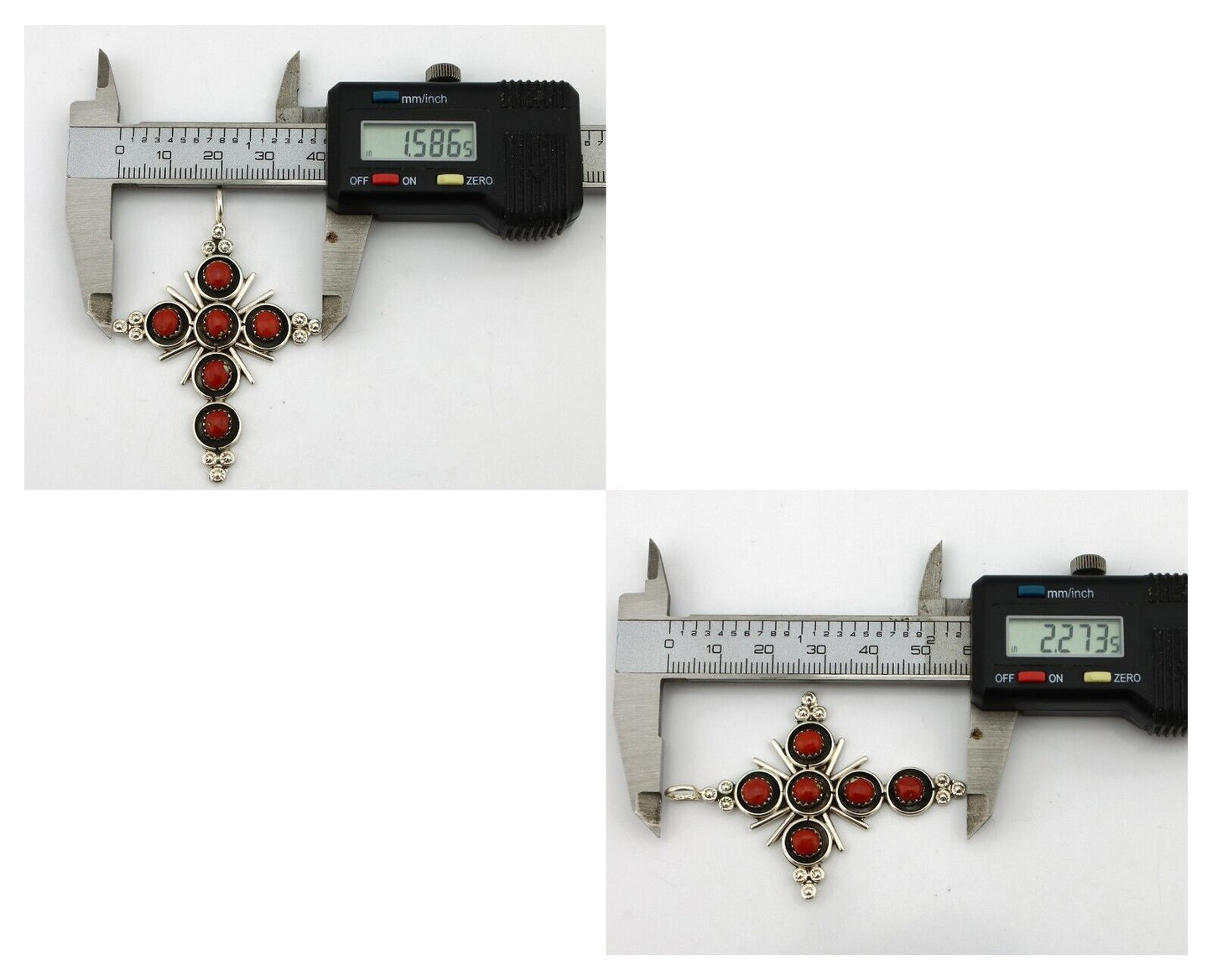 Zuni Handmade Cross Necklace 925 Silver Red Coral Artist Signed NOM? C.80's