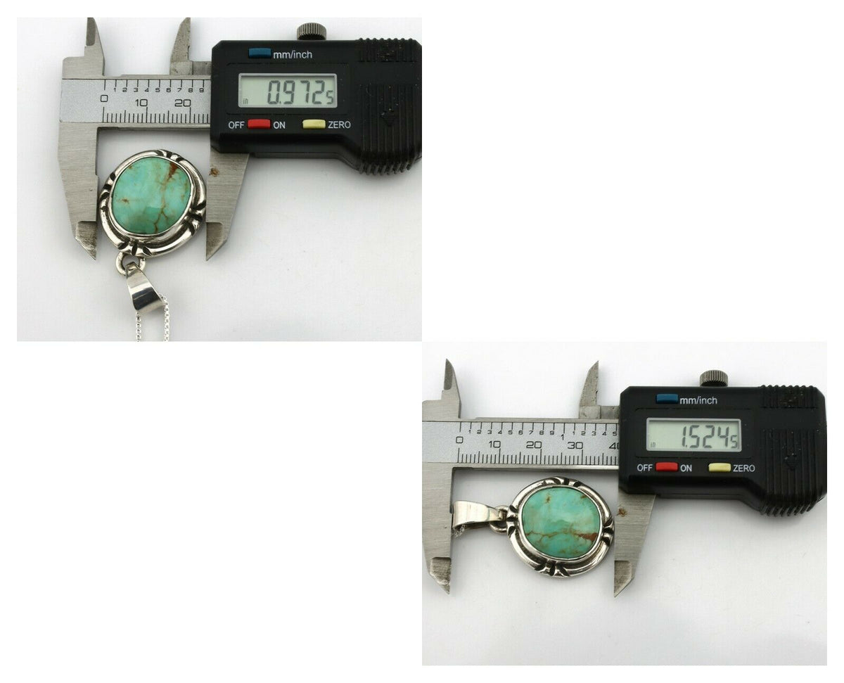 Navajo Kingman Turquoise Pendant .925 Silver Hand Stamped Signed Gecko C.80's