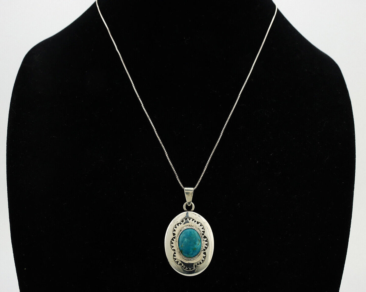 Navajo Necklace 925 Silver Blue Turquoise Hand Stamped Native Artist C.80's