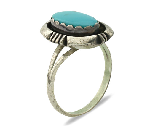 Navajo Ring .925 Silver Sleeping Beauty Turquoise Native Artist C.1980's