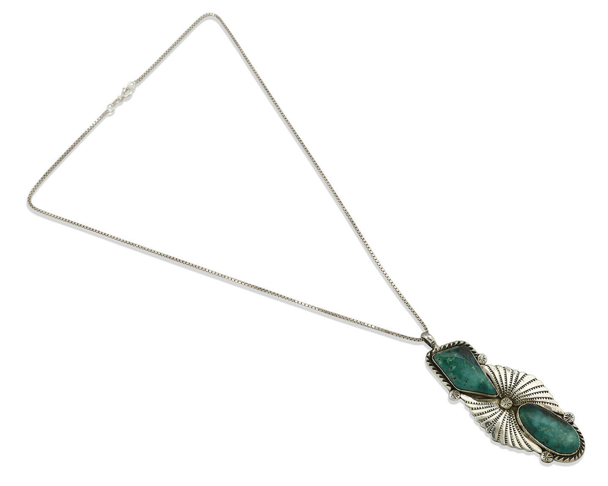 Navajo Nevada Turquoise Pendant .925 Silver Artist Signed M C.80's