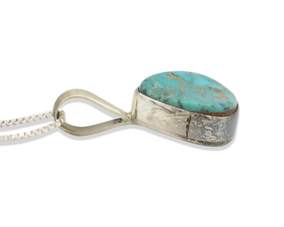 Navajo Pendant .925 Silver Pilot Mountain Turquoise Artist Signed DZ C.80's