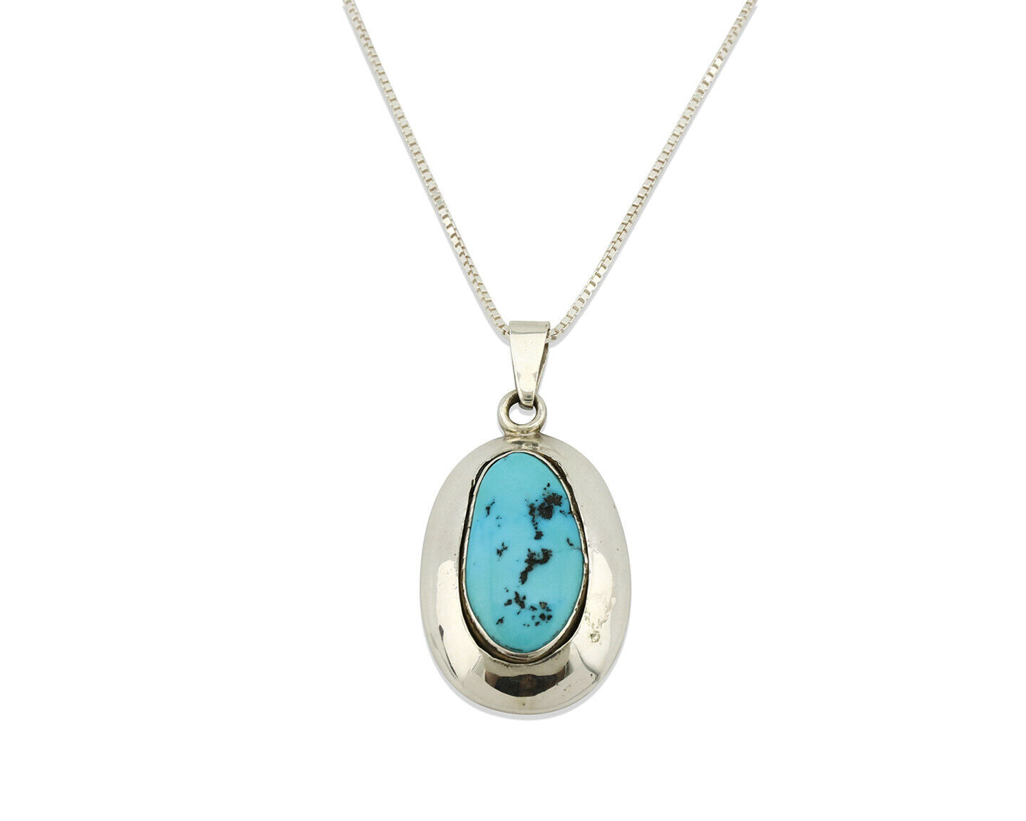 Navajo Necklace .925 Silver Sleeping Beauty Turquoise Signed C Montoya C.80's