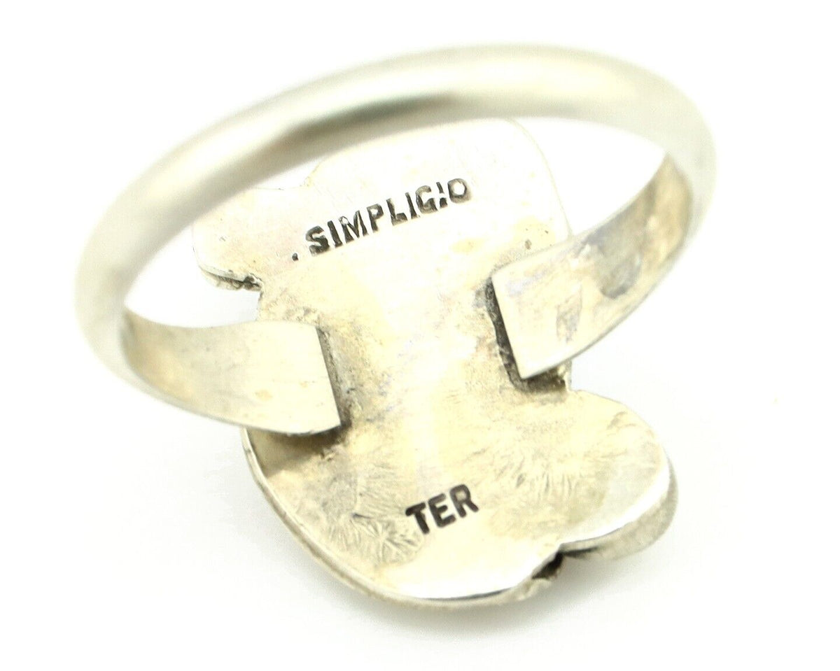 Zuni Ring 925 Silver Natural Blue Gem Turquoise Artist Signed Simplicio C.80's
