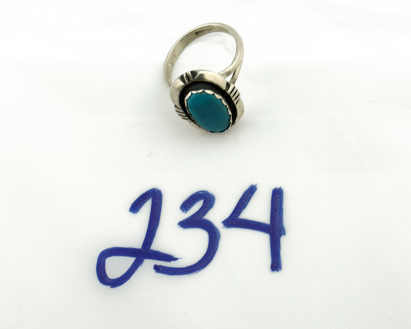 Navajo Ring .925 Silver Kingman Turquoise Handmade Native American Artist C80s