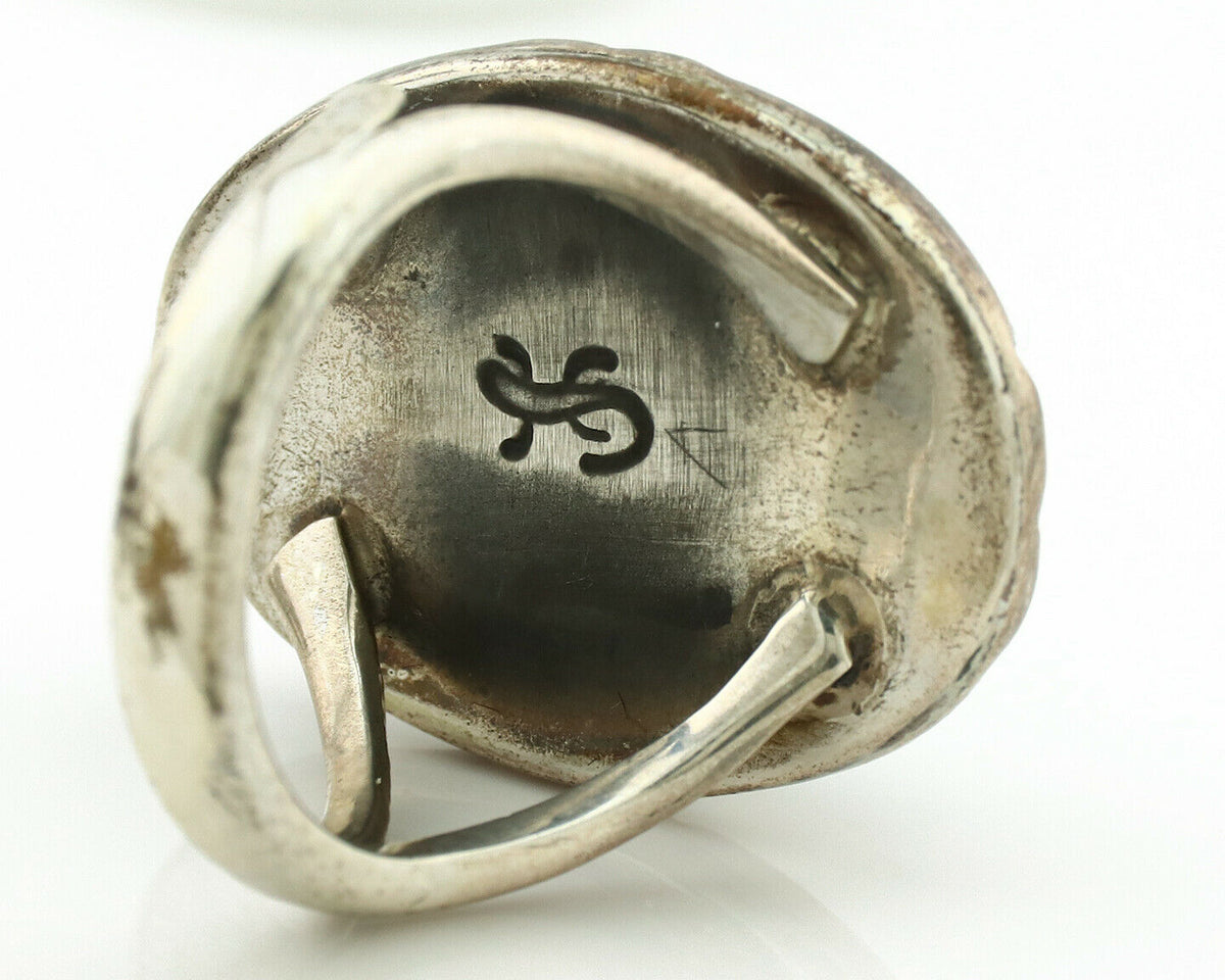Navajo Ring .925 Silver Kingman Turquoise Artist Signed Gecko C.1980's