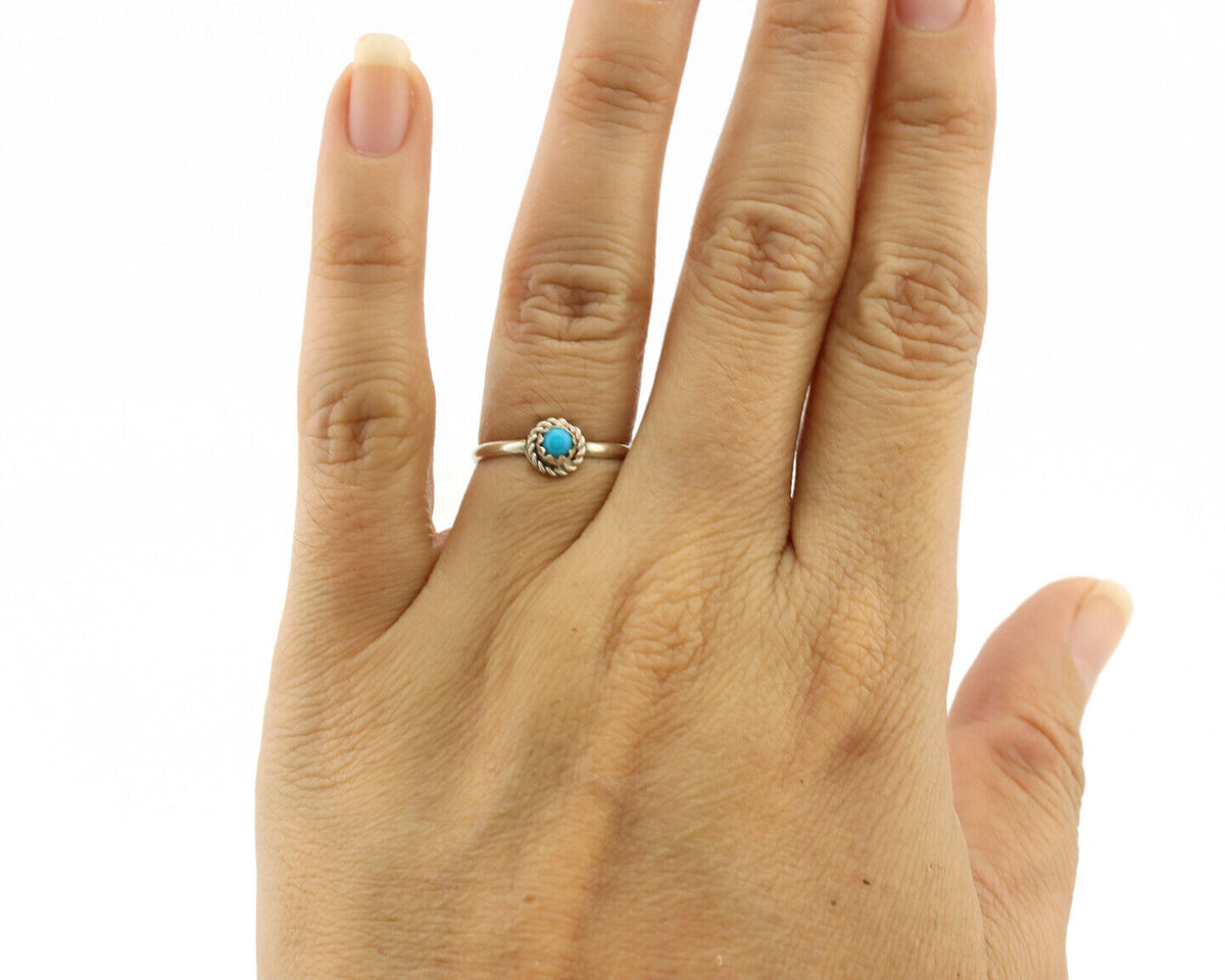 Navajo Ring .925 Silver Blue Turquoise Size 4.5 Native Artist C.1980s