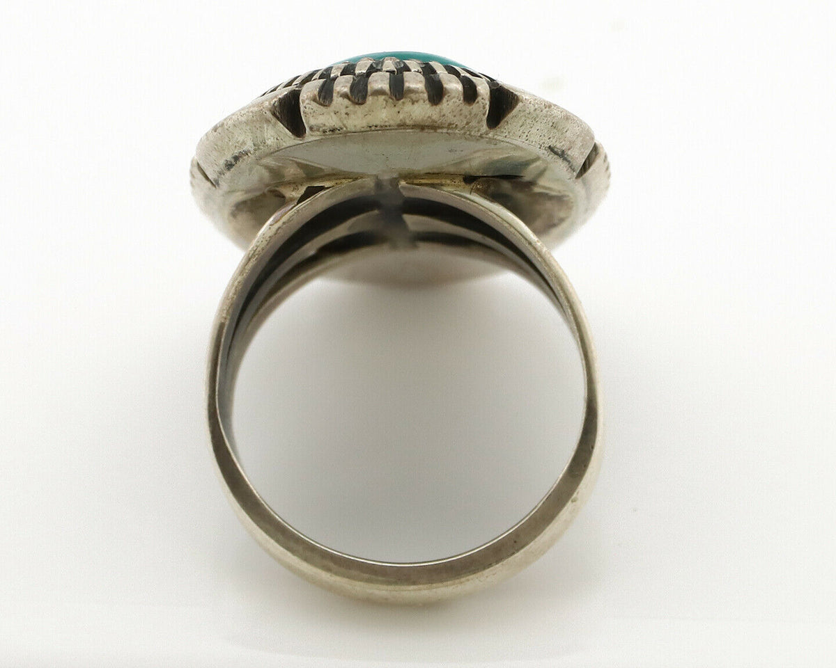 Navajo Ring .925 Silver Nevada Turquoise Native American Artist C.1980's