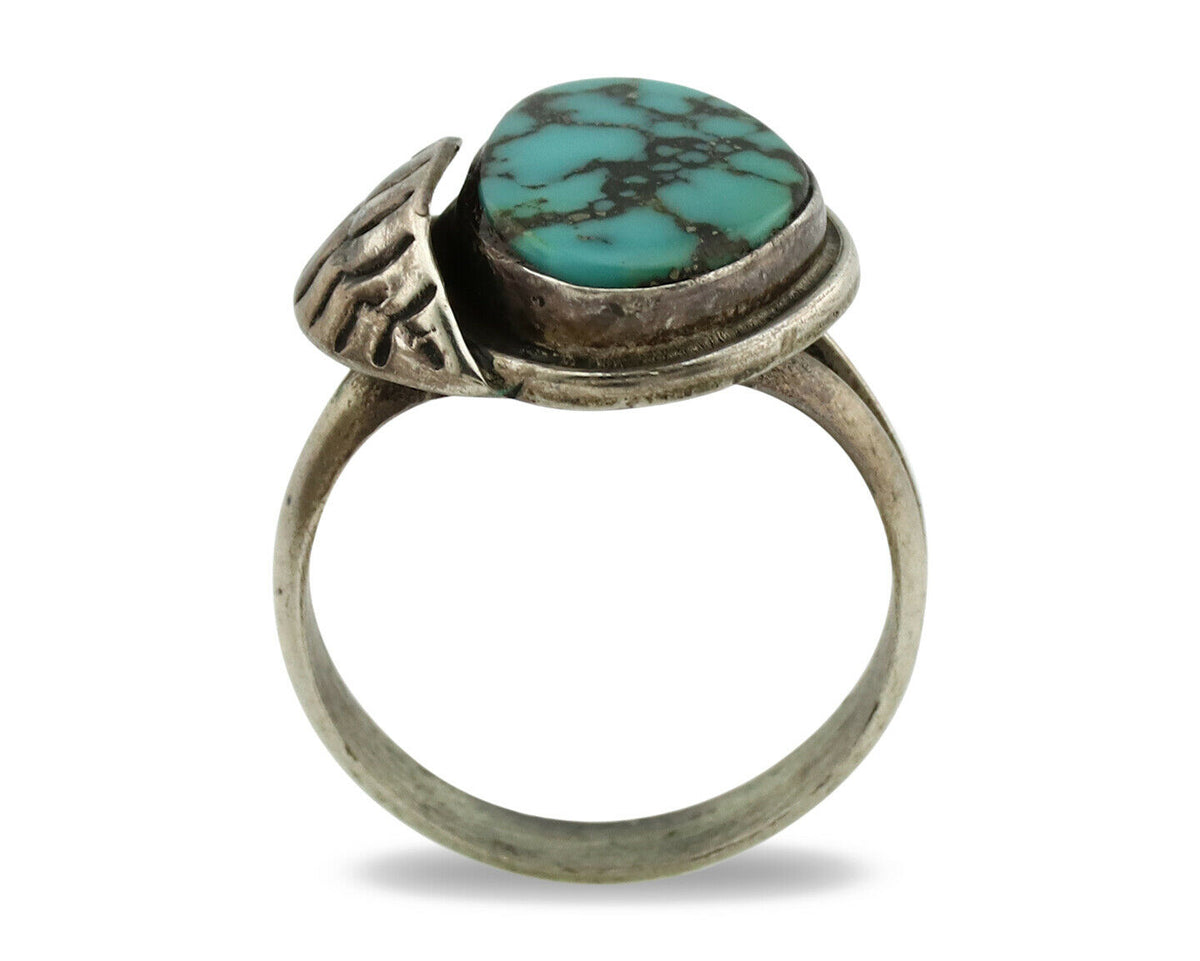 Navajo Ring .925 Silver Spiderweb Turquoise Artist Signed CG01 C.1980's