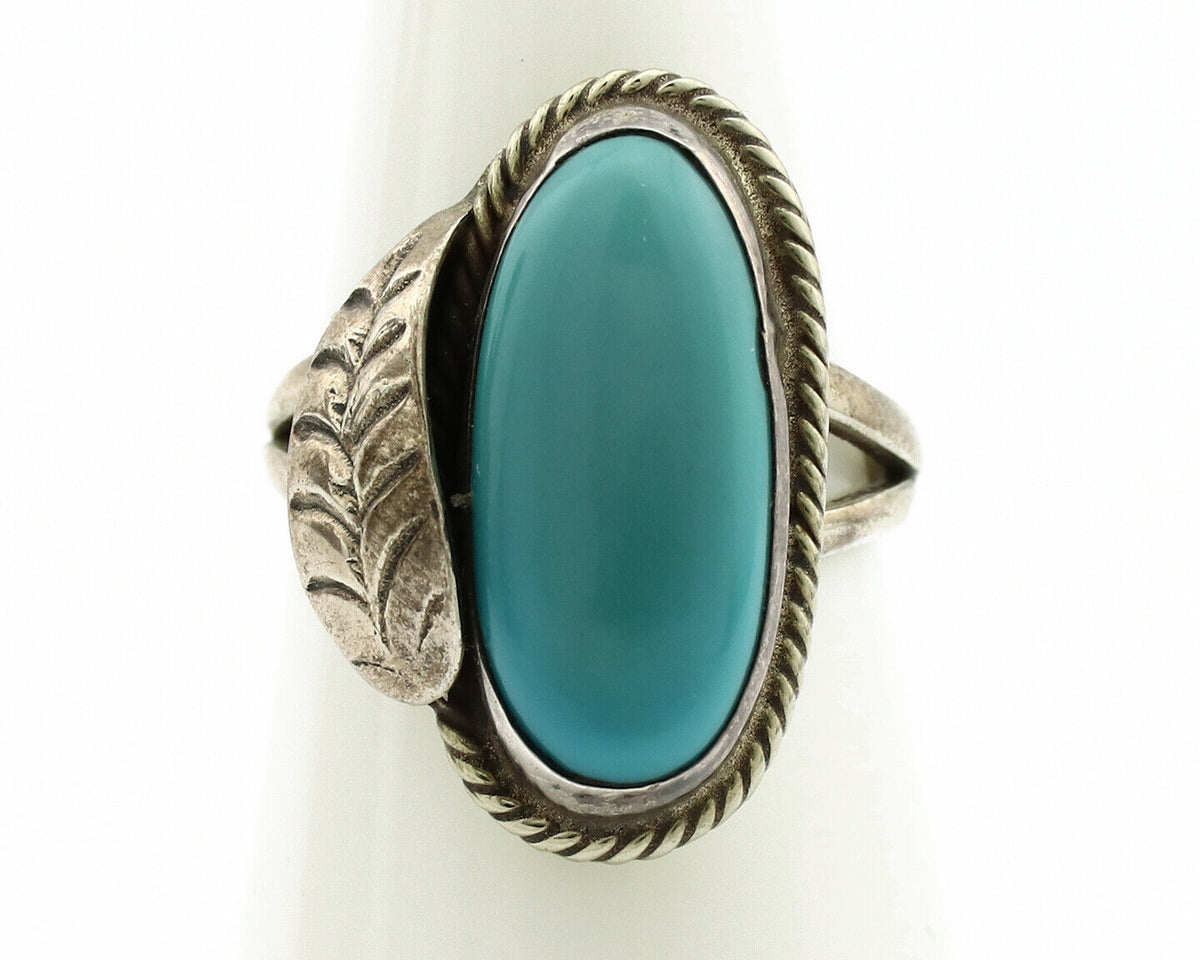 Navajo Ring .925 Silver Blue Turquoise Native American Artist C.1980's
