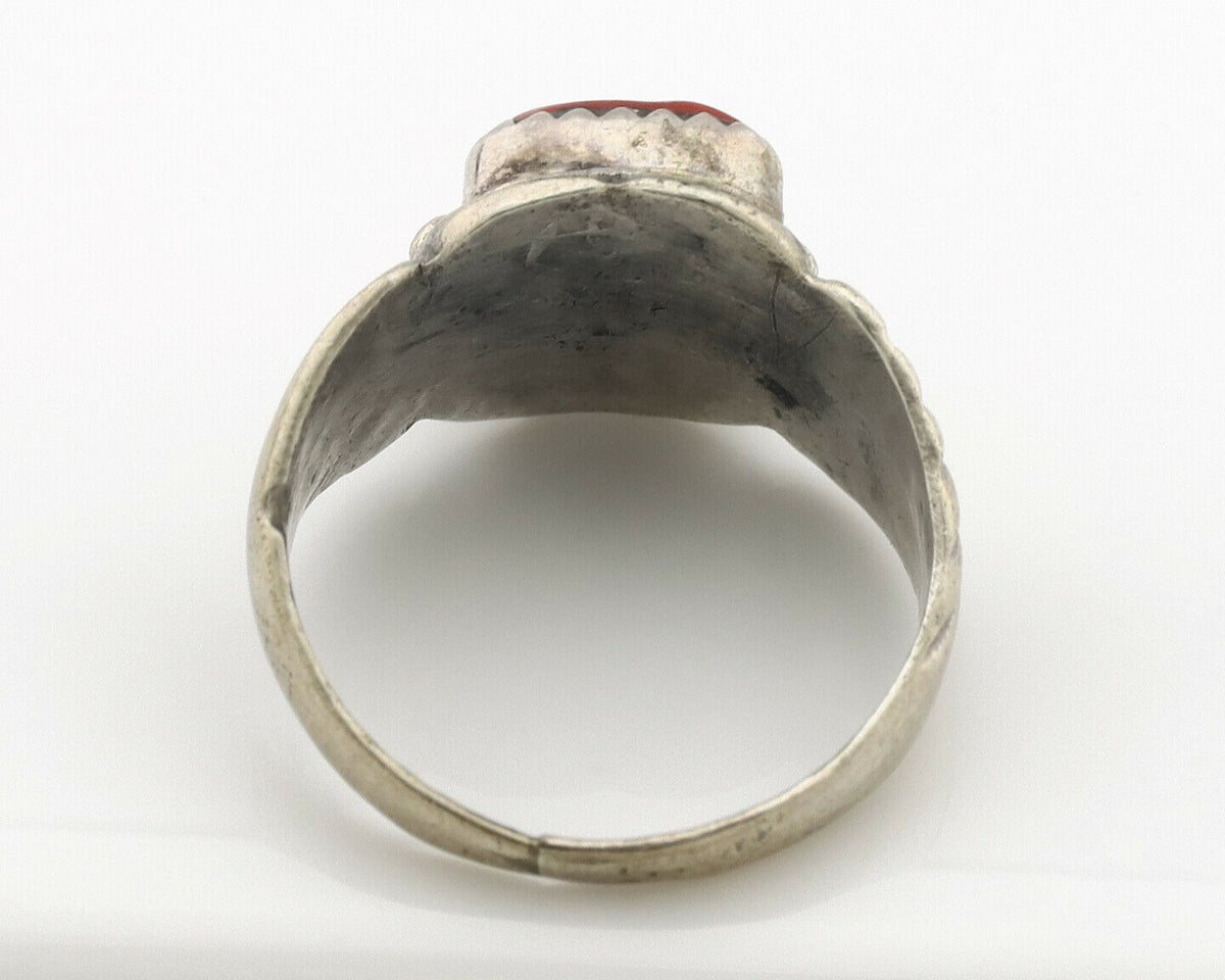 Zuni Ring .925 Silver Natural Turquoise & Coral Native American Artist C.1980's