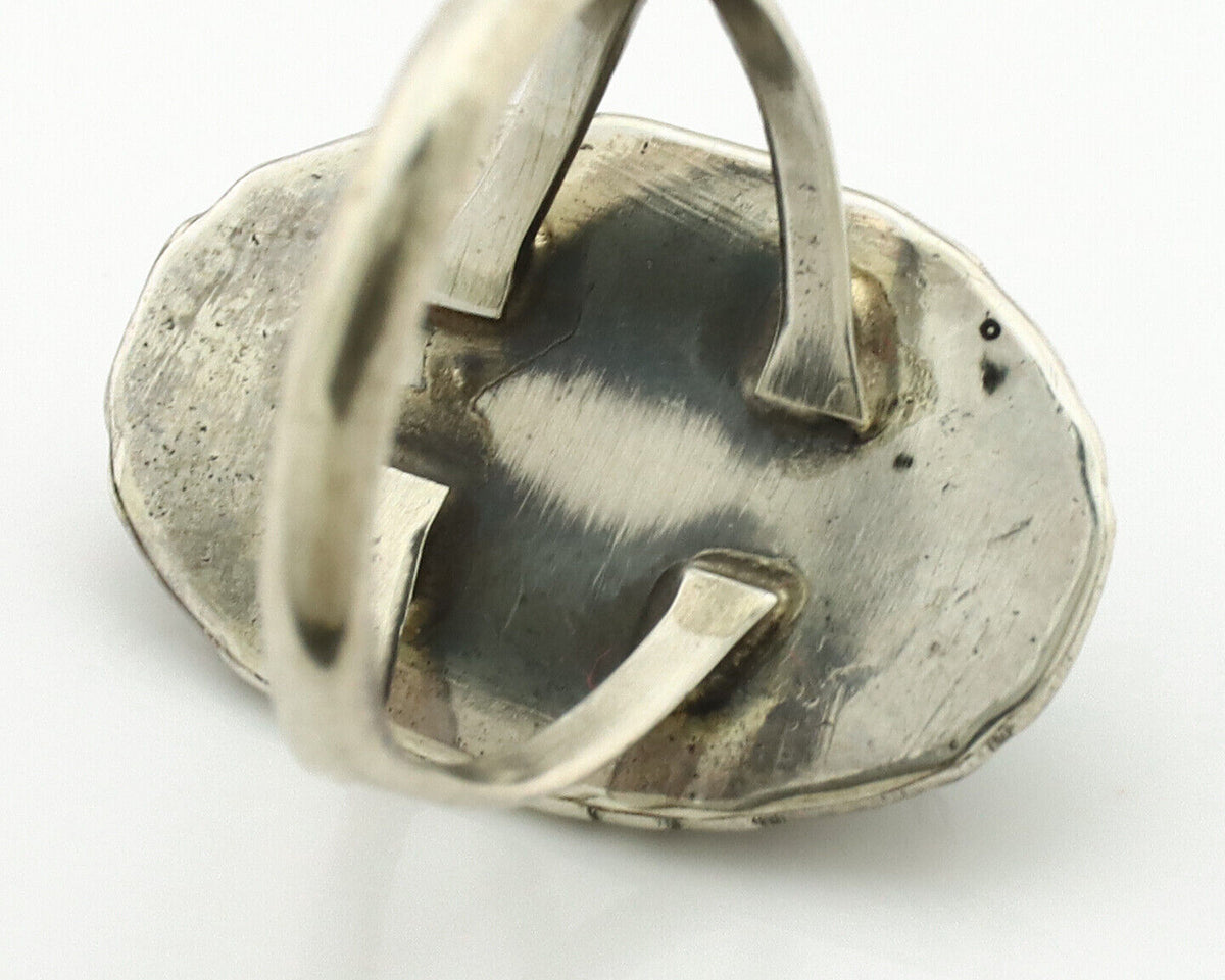 Navajo Ring .925 Silver Nevada Turquoise Signed Native Artist C.1980's