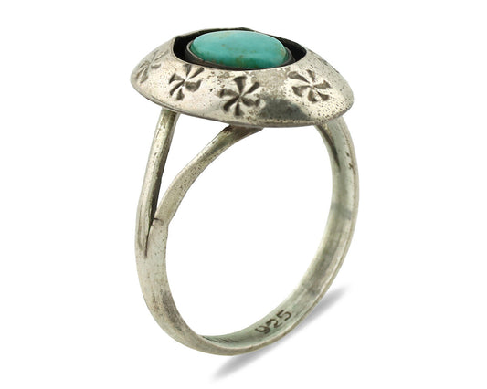 Navajo Ring .925 Silver Kingman Turquoise Native American Artist C.1980's