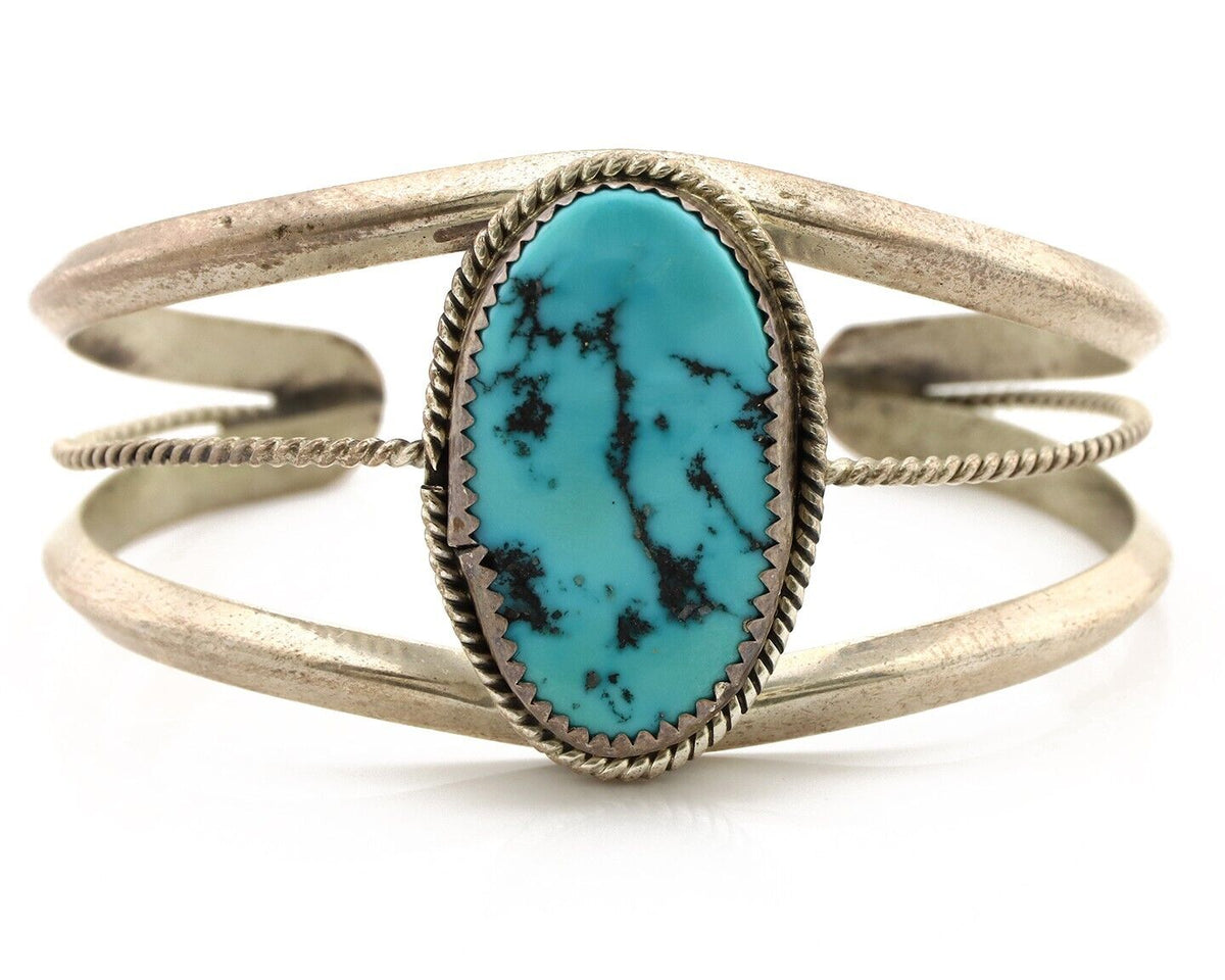 Navajo Cuff Bracelet 925 Silver Natural Blue Turquoise Native American Artist