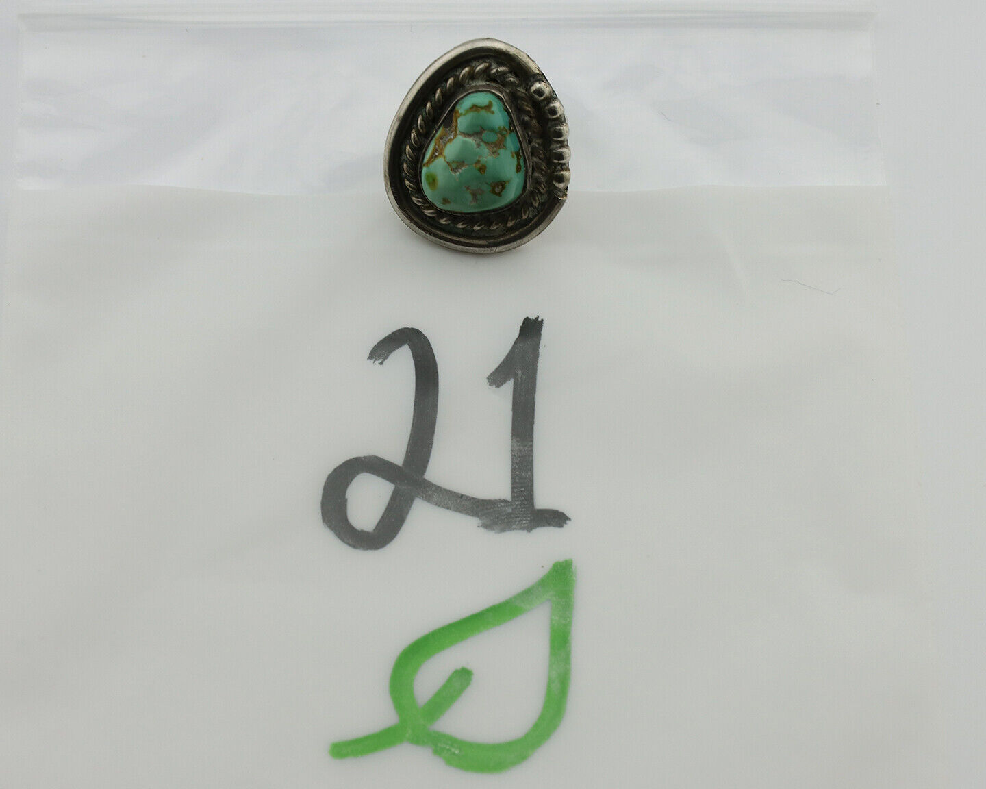 Navajo Ring 925 Silver Royston Turquoise Hand Stamped Native American Artist C80