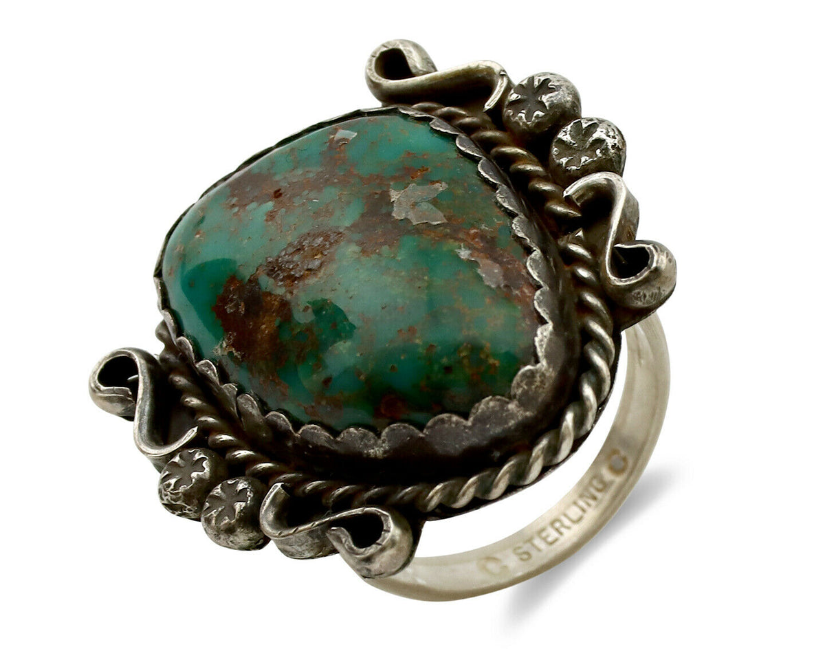 Navajo Ring .925 Silver Kingman Turquoise Artist Signed CC C.1980's
