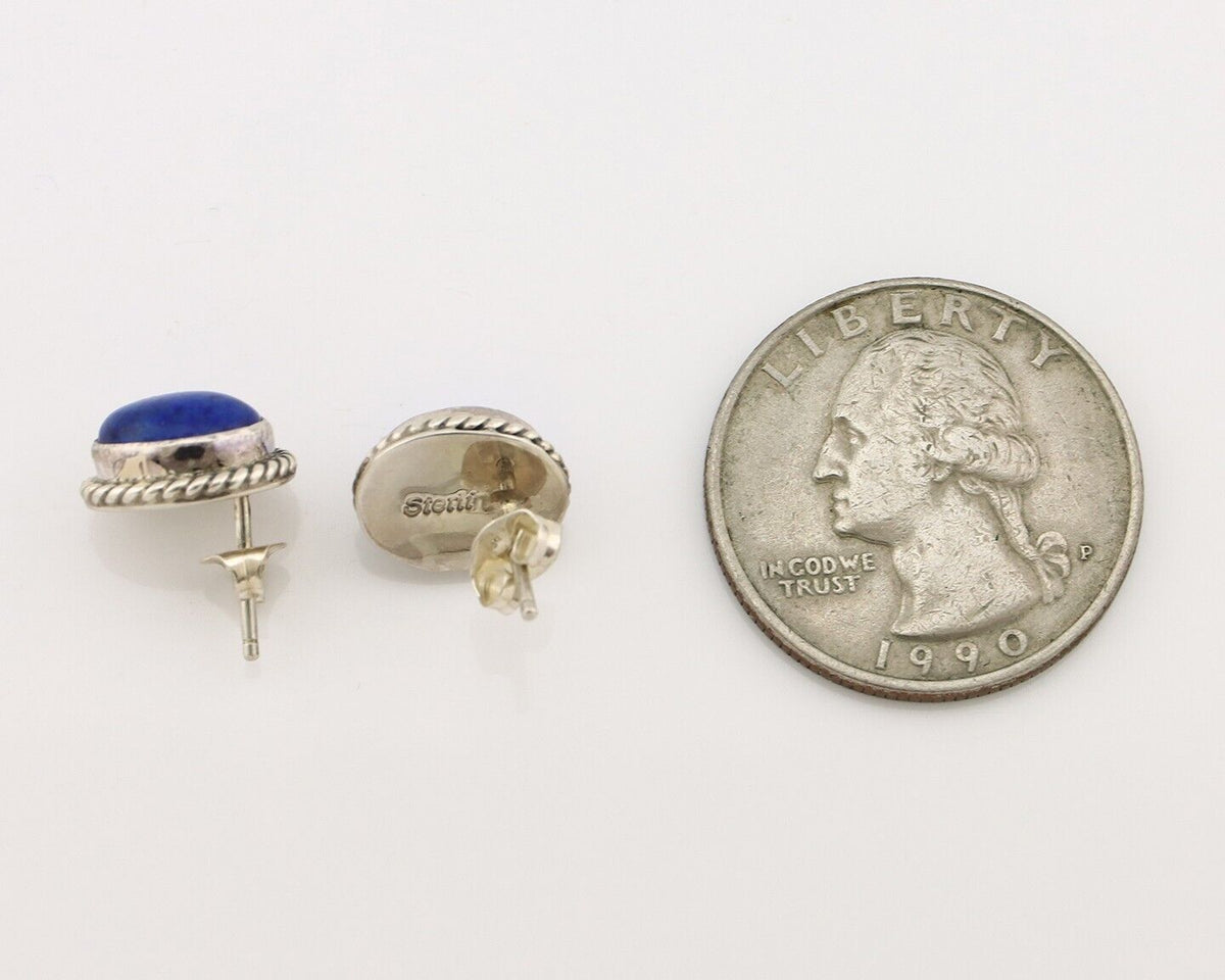 Navajo Earrings 925 Silver Natural Mined Lapis Native American Artist C80s