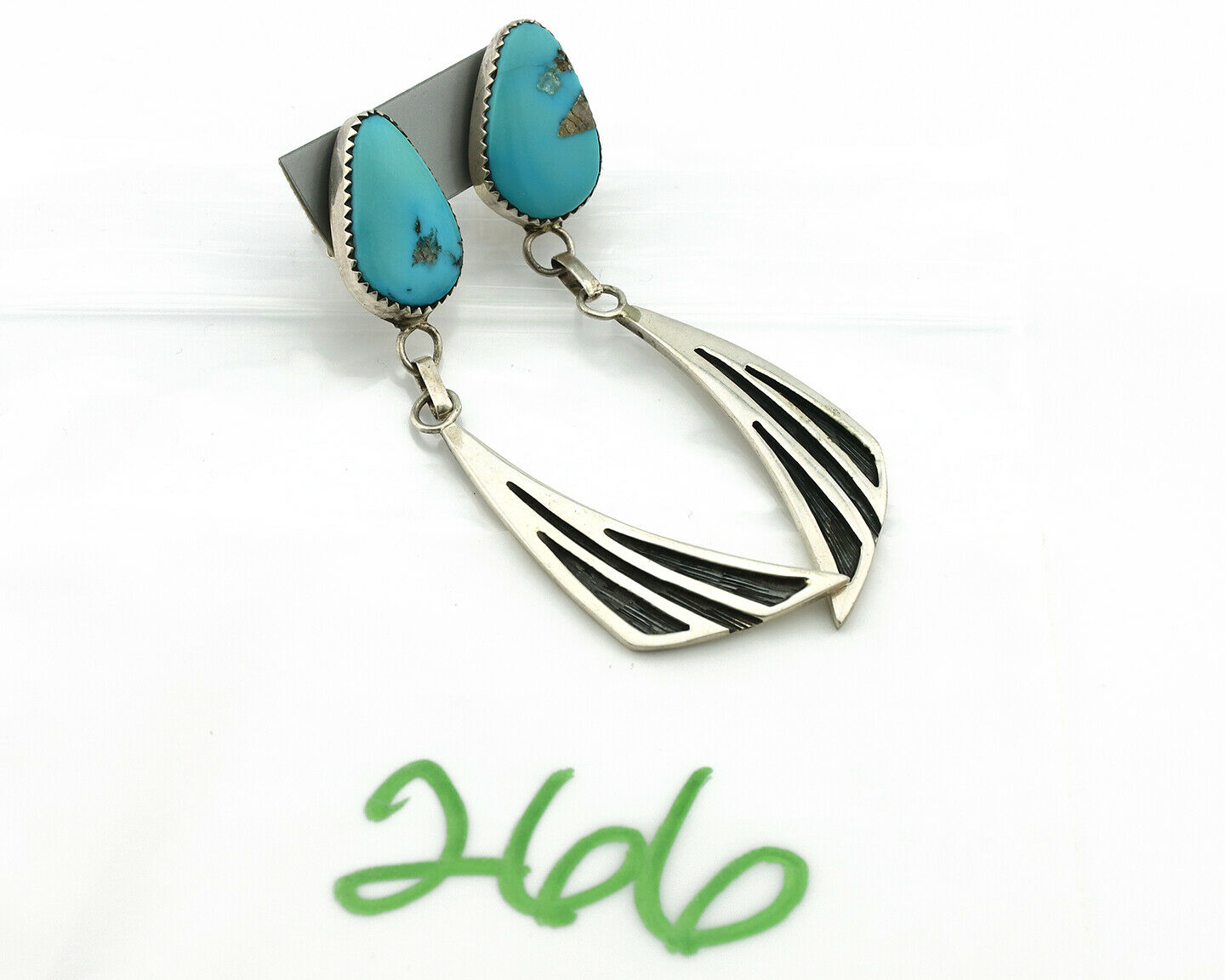 Navajo Earrings .925 Silver Natural Turquoise Native American Artist C.80's
