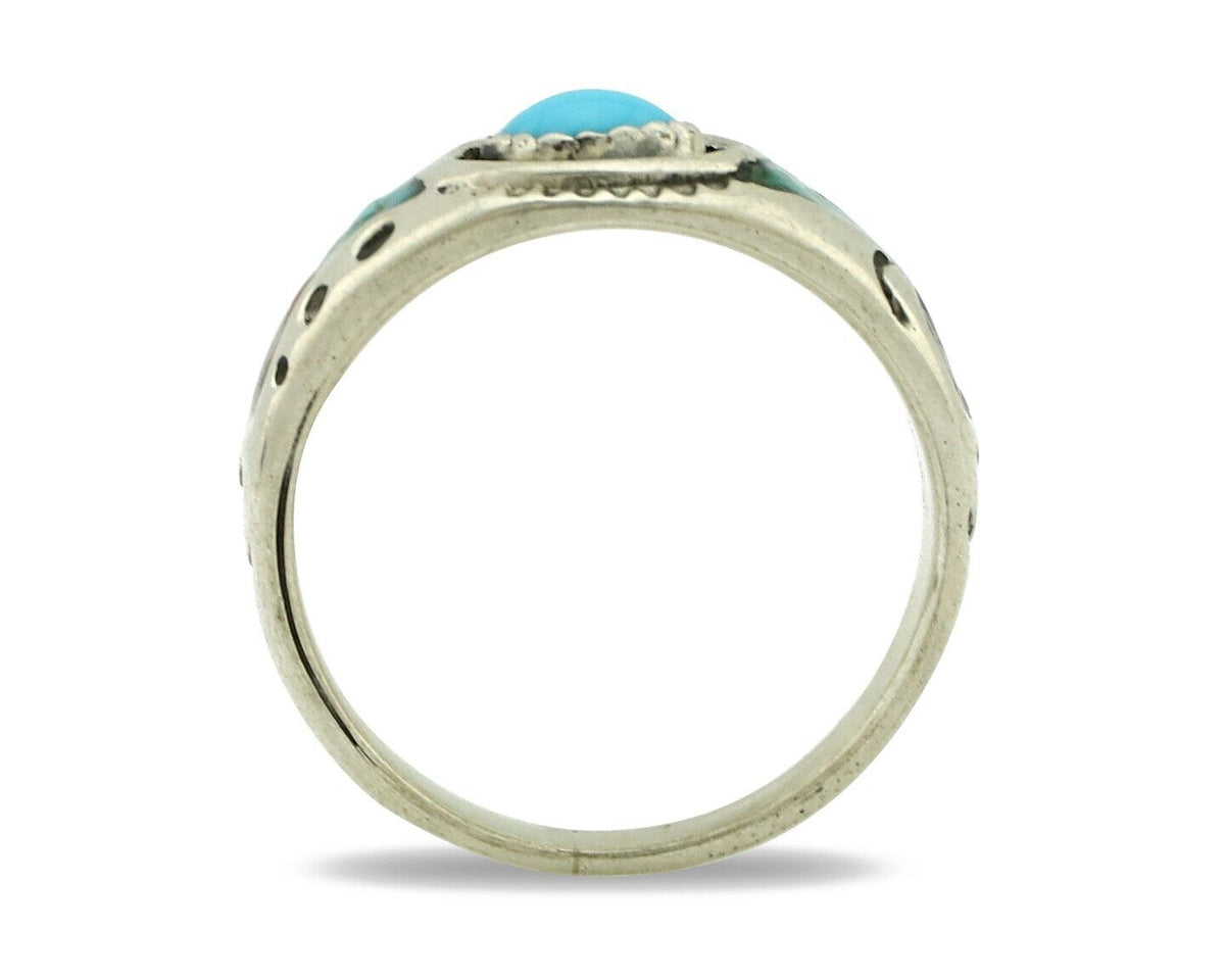 Navajo Handmade Ring 925 Silver Blue Turquoise & Coral Native American C.80's