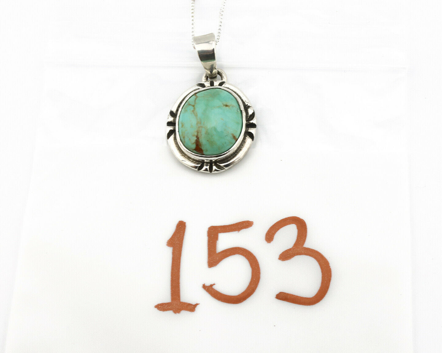 Navajo Kingman Turquoise Pendant .925 Silver Hand Stamped Signed Gecko C.80's