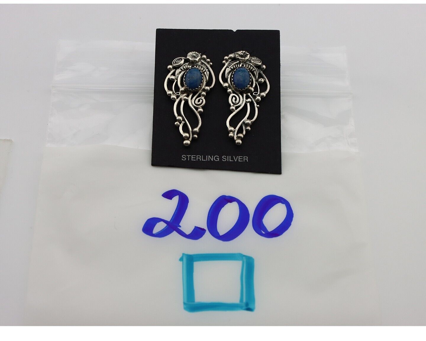 Navajo Earrings 925 Silver Natural Mined Denim Lapis Native American Artist C90s