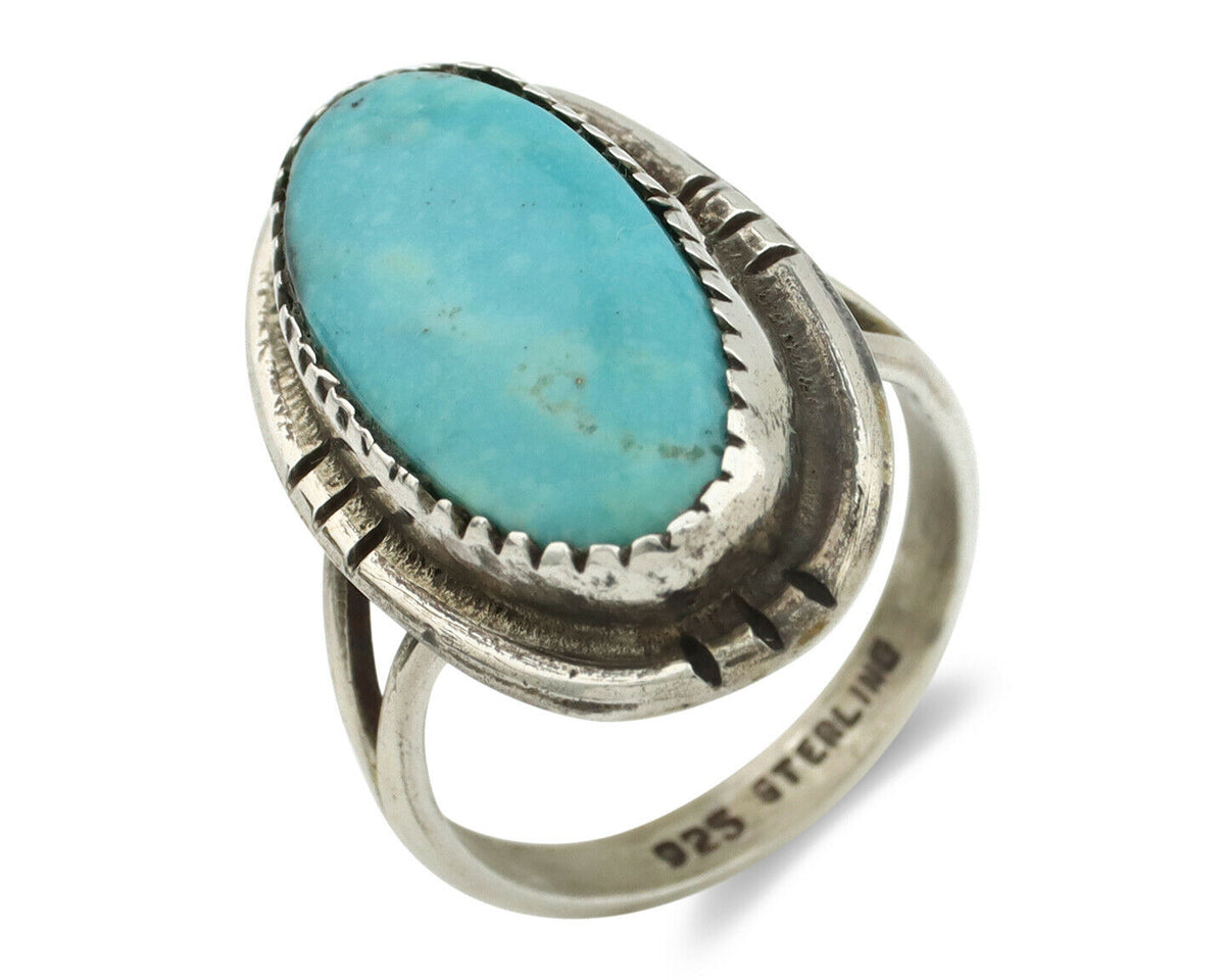Navajo Ring .925 Silver Blue Turquoise Native American Artist Handmade C.80's