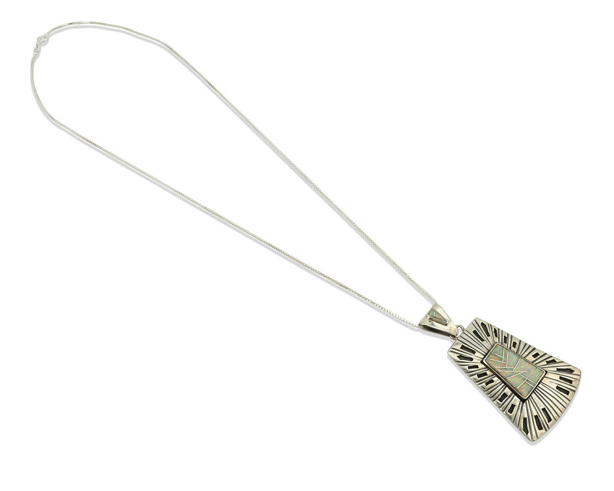 Navajo Handmade Pendant .925 Silver Opal Artist Signed Sun C.80's