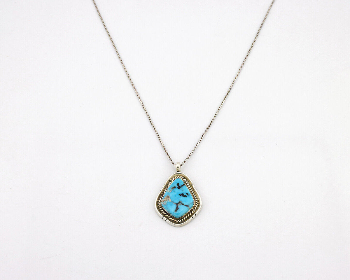 Navajo Necklace 925 Silver Blue Gem Turquoise Native Artist Signed DZ C.80's