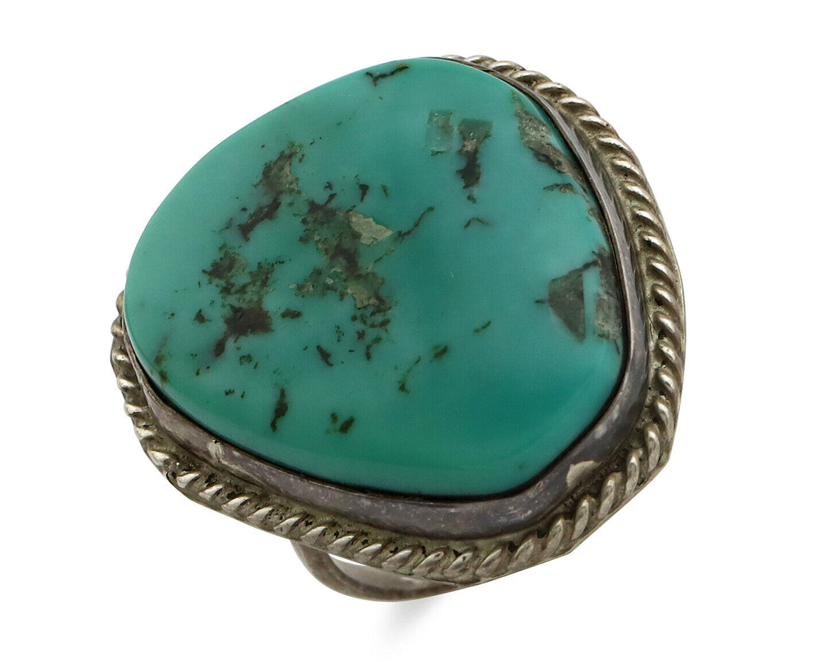 Navajo Ring 925 Silver Globe Turquoise Native American Artist C.1980's
