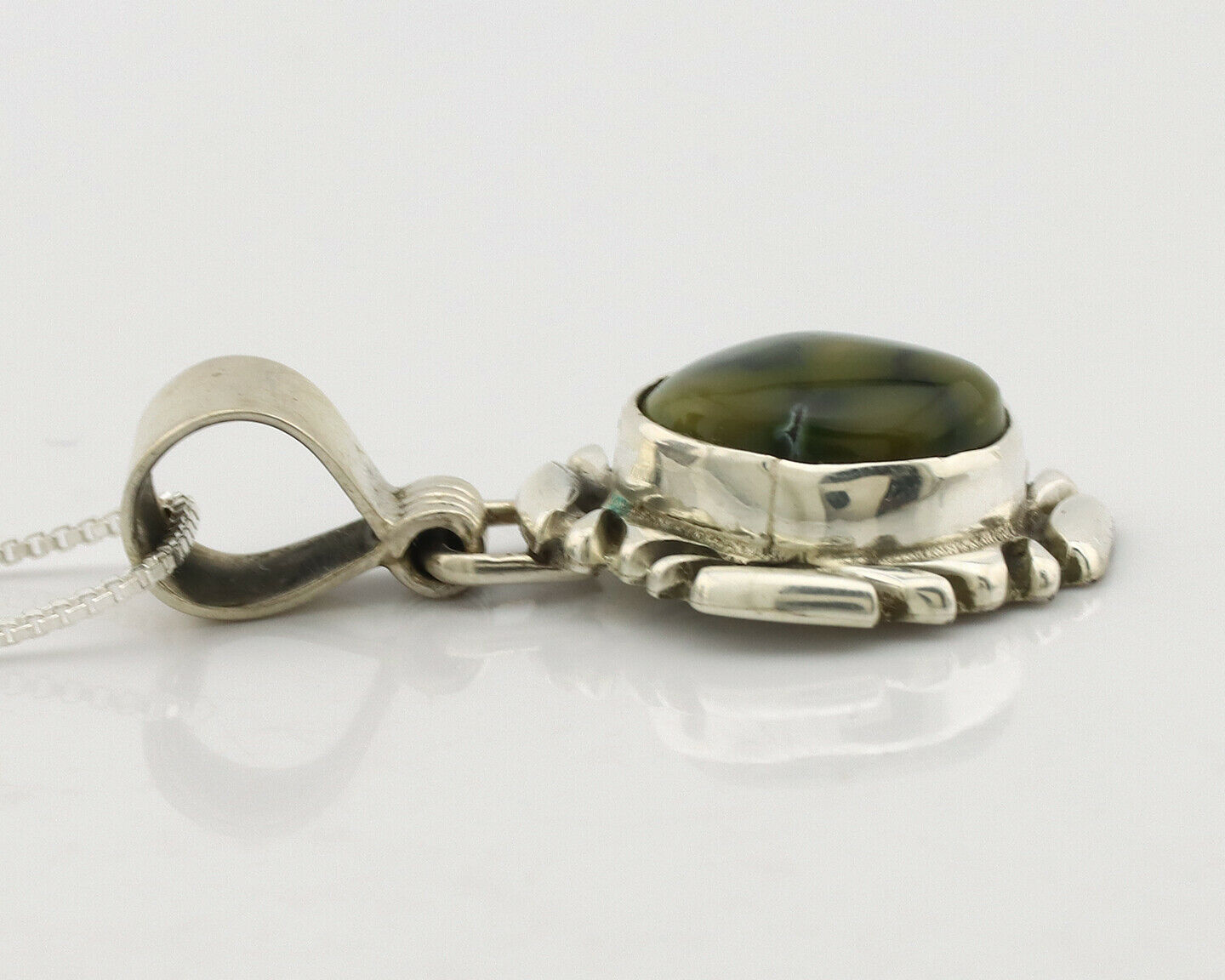 Navajo Necklace .925 Silver Damele Variscite Signed Sun C.1980's