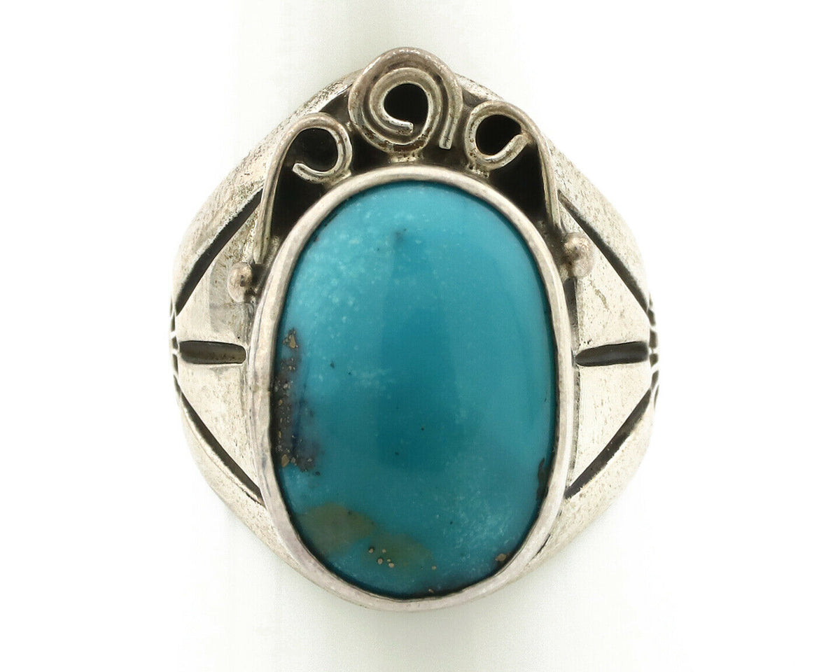 Navajo Ring .925 Silver Turquoise Mountain Native American Artist C.80's