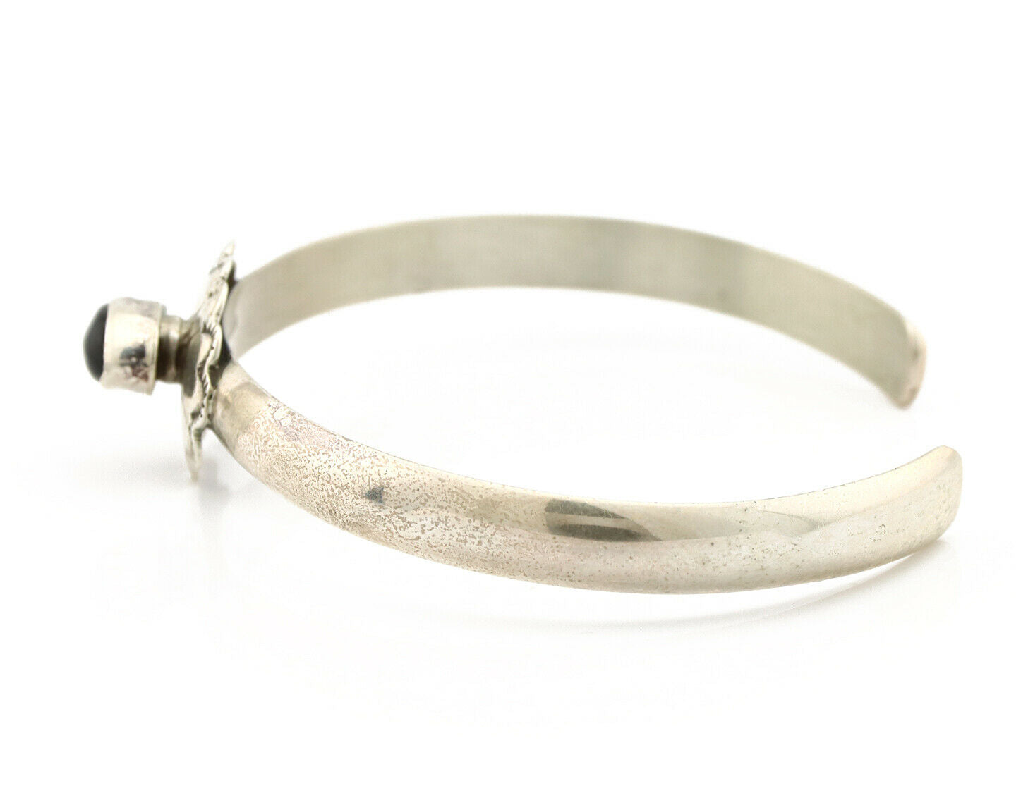 Navajo Bracelet .925 Silver Natural Black Onyx Artist Signed E C.1980's