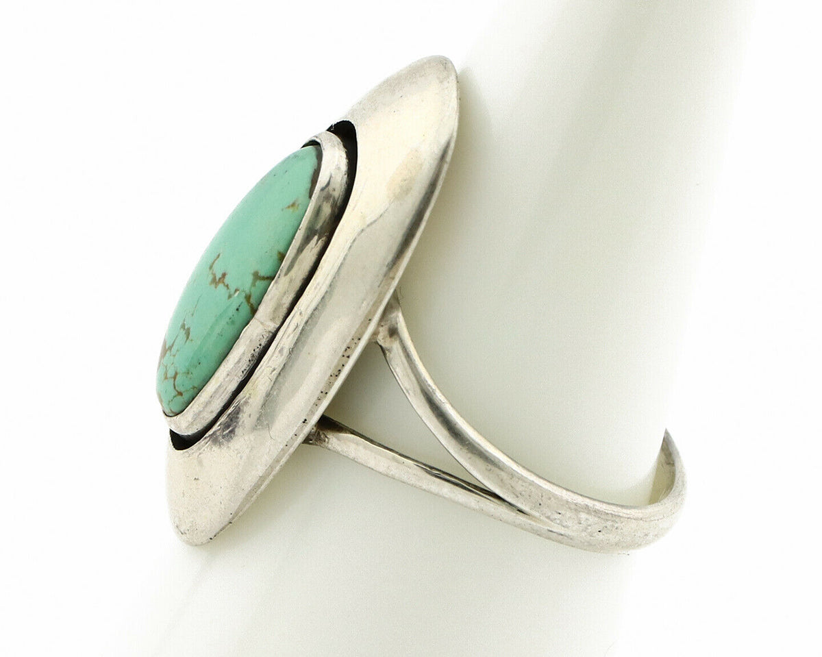 Navajo Shadow Box Ring .925 Silver Kingman Turquoise Signed M Montoya C80s