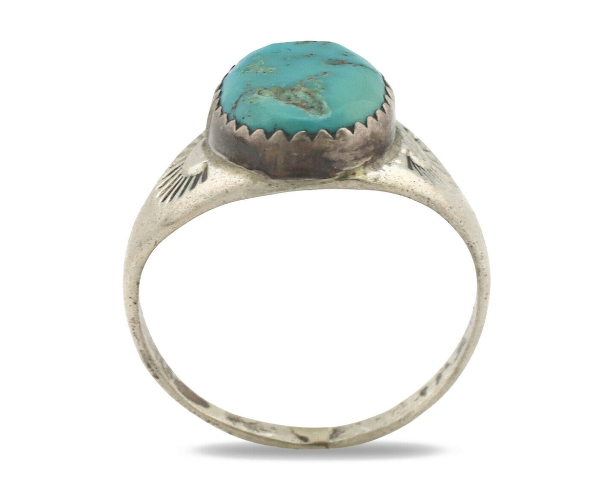 Zuni Ring .925 Silver Natural Blue Turquoise Native American Artist C.1980's