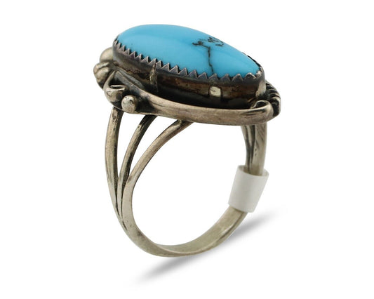Navajo Ring 925 Silver Natural Blue Turquoise Artist Signed Sarah Curley C.80's