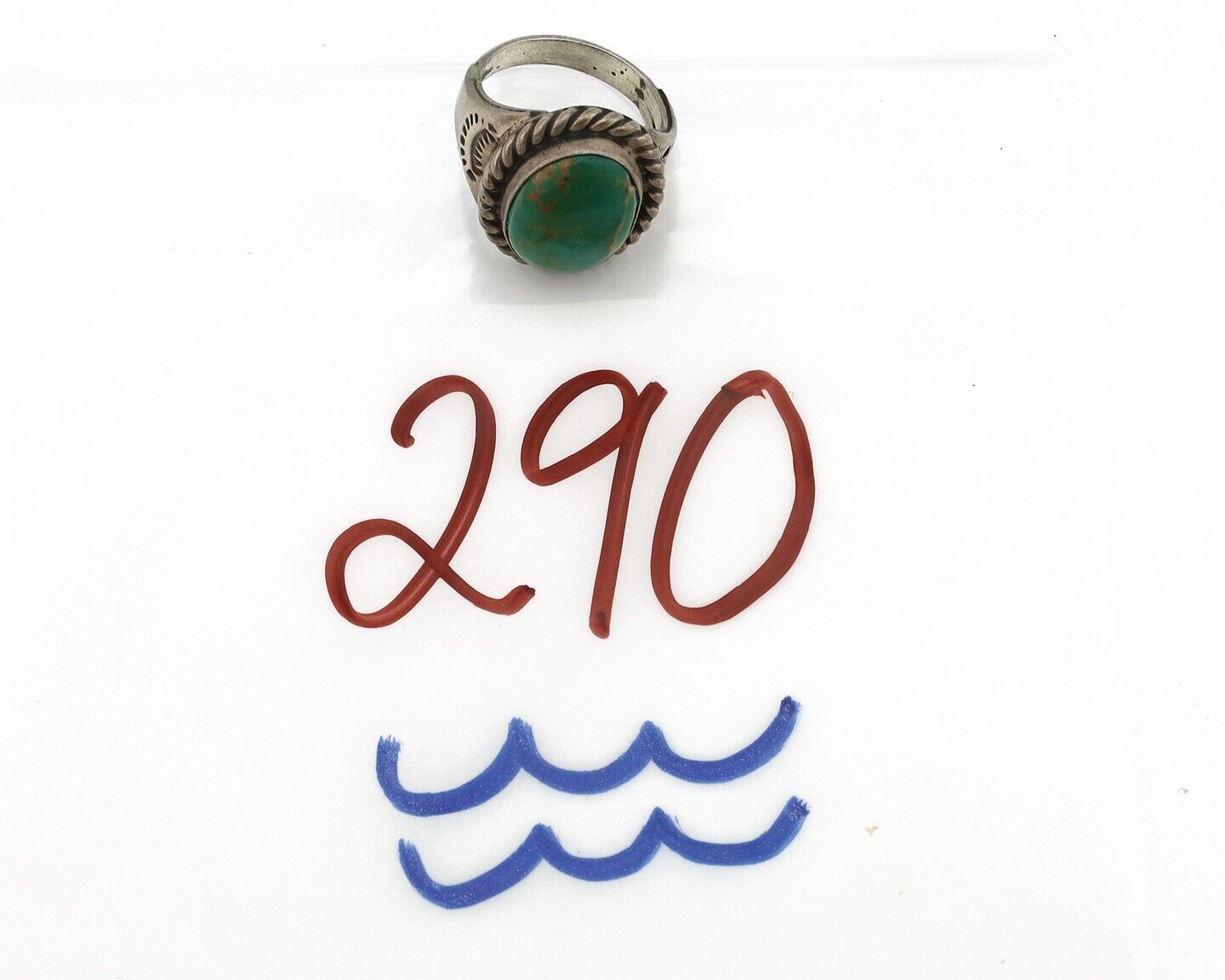 Navajo Ring .925 Silver Blue Gem Turquoise Native American Signed C.80's