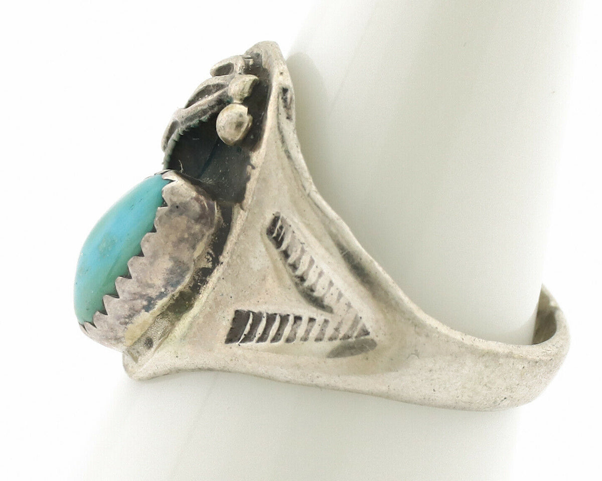 Zuni Ring .925 Silver Natural Blue Turquoise Native American Artist C.1980's