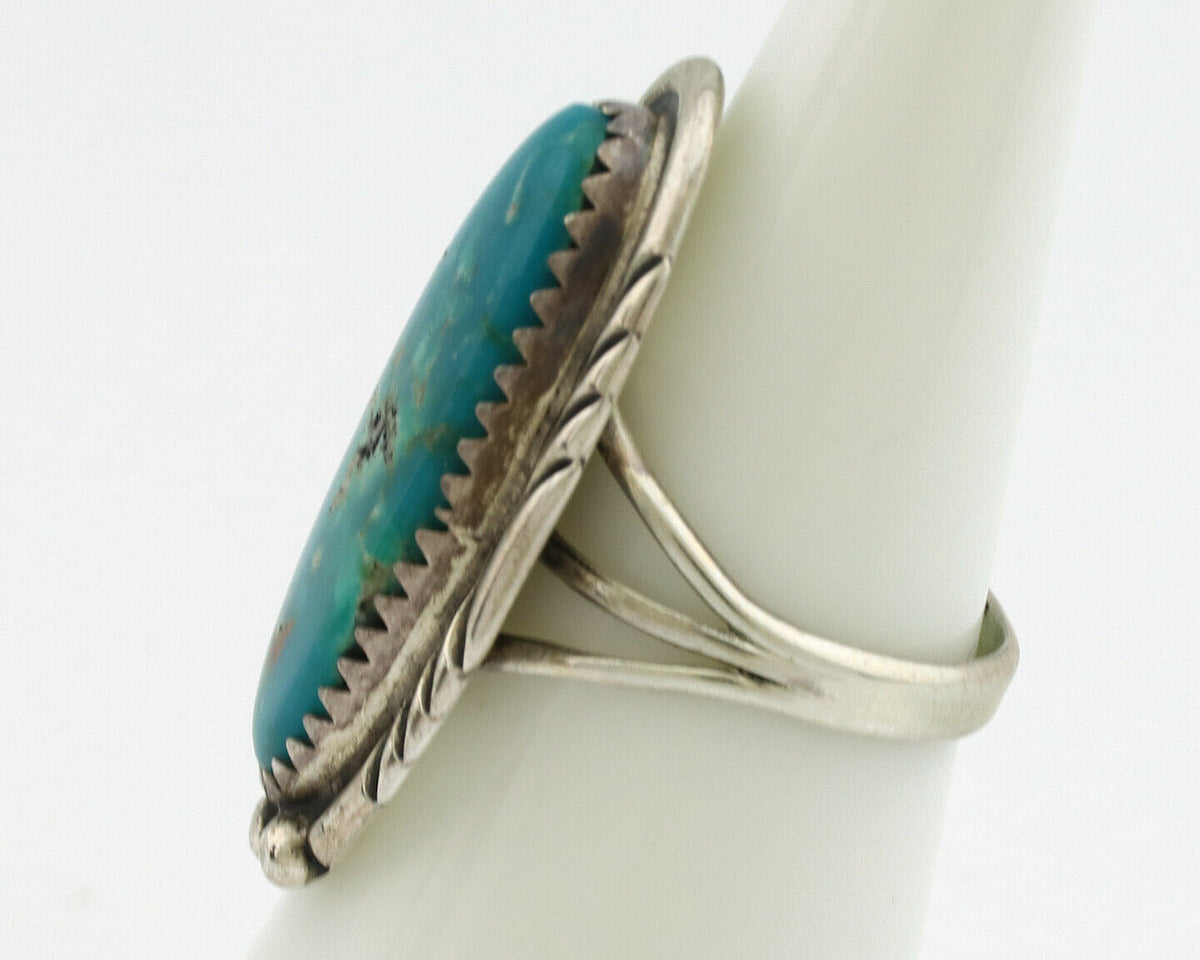 Navajo Ring .925 Silver Nevada Turquoise Native American Artist C.1980's